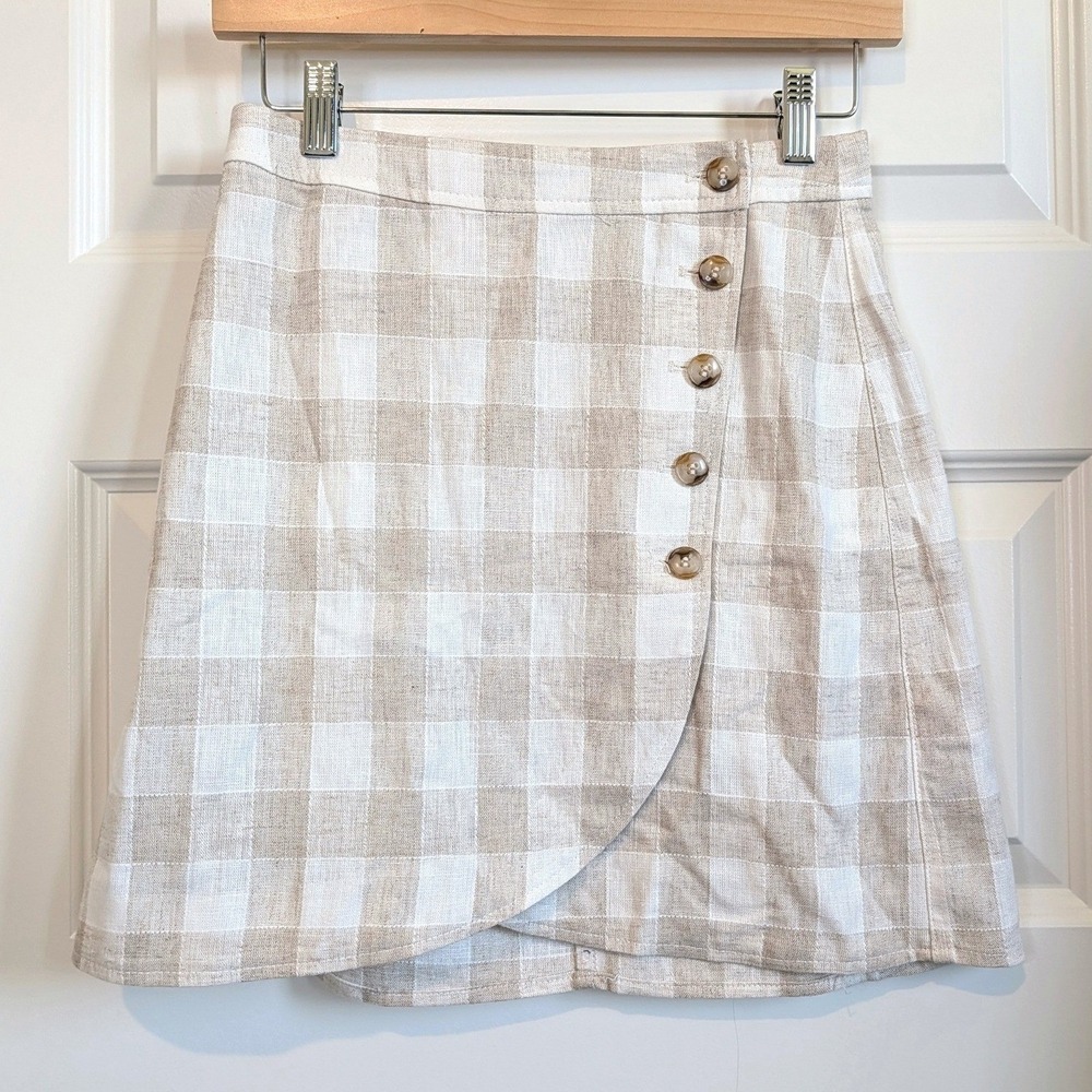 Madewell‎ Gingham Linen Cotton Blend Mini Skirt